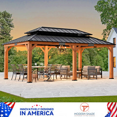 12&rsquo;x20&prime; Cedar Wood Gazebo Wooden Hardtop Gazebos W/ Dual Metal Roof for Backyard
