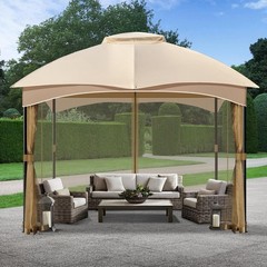 Weather-Resistant 10×10 Gazebo Mosquito Netting, Dark Brown//