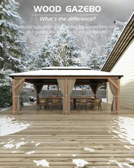 12&rsquo;x20&prime; Cedar Wood Hardtop Gazebo Double Galvanize Roof w/Curtain Nettiing,Garde