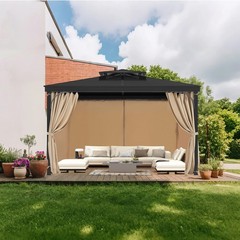 Gazebo Privacy Curtain 10&prime; x 10&prime; x 6.7&prime; Waterproof Gazebo Curtains Khaki