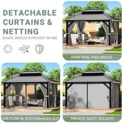 10 x 12 ft Hardtop Gazebo with Nettings and Curtains, Steel Double Roof Gazebo