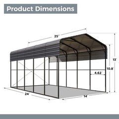 14x25x13ft Metal RV Carport Heavy Duty Outdoor Shelter Garage for RVs Car Pickup