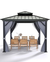 ✨12&prime; x 12&prime; Galvanized Steel Roof Outdoor Hardtop Patio Gazebo W/Curtains,Netting