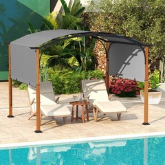 10 x 12 FT Patio Retractable Pergola w/ Retractable Canopy Wood Looking Posts