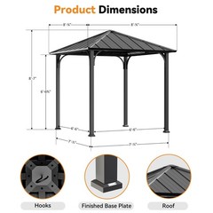 Outdoor 8&rsquo;x8&prime; Hardtop Gazebo with Galvanized Steel Roof with Detachable Curtains