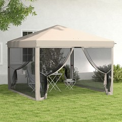 Outdoor Gazebo Canopy 9.7&prime; x 9.7&prime; Pop Up Party Tent Mesh Net Patio Beige