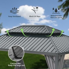 Domi 12x12Ft Hardtop Gazebo Double Roof w/Curtain&Netting,Built-in gutter system