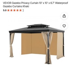 VEVOR Gazebo Privacy Curtain JDC-33BE 10&prime; x 10&prime; x 6.9&prime; Waterproof Kahki Open Box
