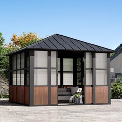 Sunroom Hardtop Gazebo Galvanized Steel Roof with TV Mount & Sliding Doors House