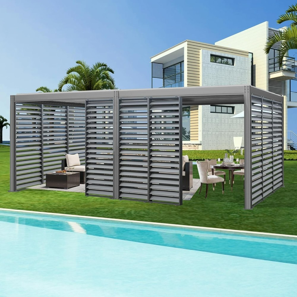 Louvered Pergola Shade Aluminum Screen: Waterproof, UV & Wind Resistant,Grey