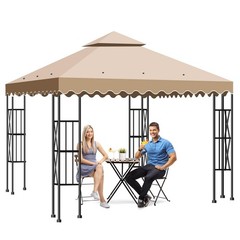 Outsunny 10&rsquo;x10&prime; Double Roof Gazebo Replacement Canopy Top Cover, Khaki