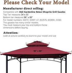 Durable Water-Repellent Gas BBQ Canopy Top – Burgundy for Shoprite Gazebo Models