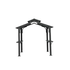 8×5FT Hardtop Grill Gazebo BBQ Double Roof Galvanized Steel W/Side Shelves Gray