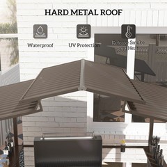 Outsunny 8 x 5ft Hardtop Grill Gazebo with Side Shelves and Cup Holders
