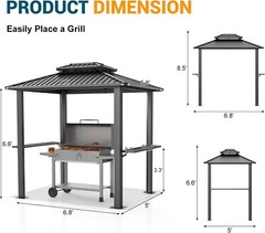COBIZI 6×8 Hardtop Grill Gazebo Galvanized Steel Double Roof Outdoor PatioCanopy
