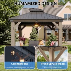 10x 10&prime; /12x20FT Wood Gazebo Hardtop Patio Permanent Wooden Pavilion Double Roof