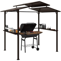 Outsunny 8 x 5ft Hardtop Grill Gazebo with Side Shelves and Cup Holders