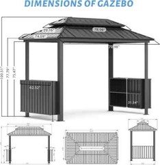 SHPAI 6&rsquo;×10&prime; Outdoor Hardtop Metal Grill Gazebo w/ Double Roof for Patio,Grey