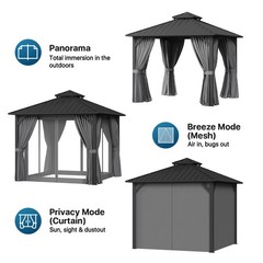 Hardtop Gazebo Dual Roof Netting & Curtains Galvanized Steel for Patio Garden