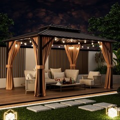 10&rsquo;x13&prime; Patio Double-Roof Hardtop Gazebo Aluminum Pavilion Netting Outdoor