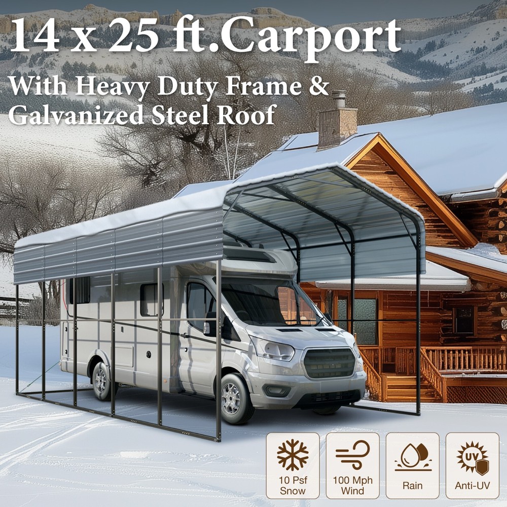 14x25x13ft Carport Heavy Duty Outdoor Metal Car Shelter Garage for RVs Harvester