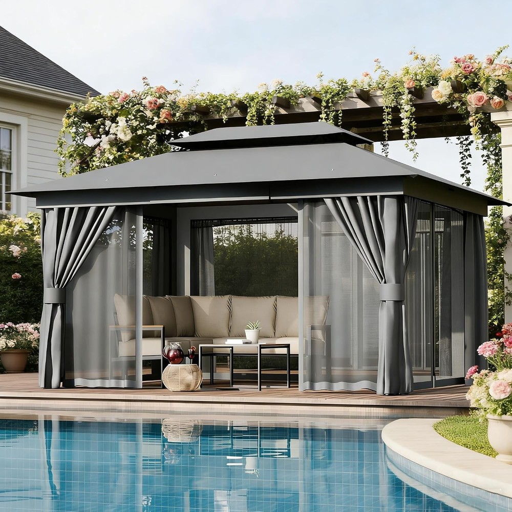 Outdoor Gazebo Patio 10&rsquo;x13&prime; Heavy Duty Shelter Canopy Tent W/ Mosquito Netting