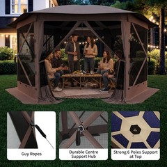 13×13 ft 6 Sided Pop up Gazebo Screen Tent Sun Shelter Camping Canopy Outdoor