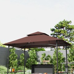 8&prime; x 5&prime; Grill Gazebo 2-Tier Outdoor BBQ Gazebo Dark Brown