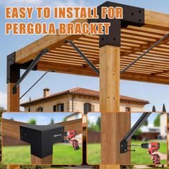 4 Pack 4×4 Pergola Brackets 3 Way Right Angle Corner Steel Kit 45 Degree Brace