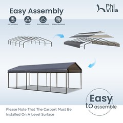 12×25 ft Galvanized Roof Steel Carport Outdoor Heavy Duty Gazebo Garage Shelter