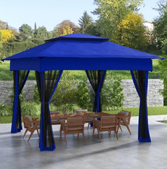 Gazebo Pop-up Canopy Tent Mesh Mosquito Netting Carry Bag 11x11ft in Royal Blue