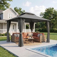 10×10 Patio Gazebo with Mosquito Netting Outdoor Heavy Duty Party Canopy Tent