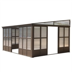 12×16 FT Wall Mounted Sunroom Lean to Gazebo w/ 3 Lockable Doors for Garden Deck