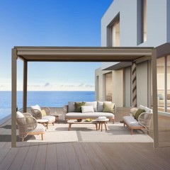 Domi Outdoor 10X10FT Brown Louvered Pergola w/Adjustable Roof, Aluminum Frame