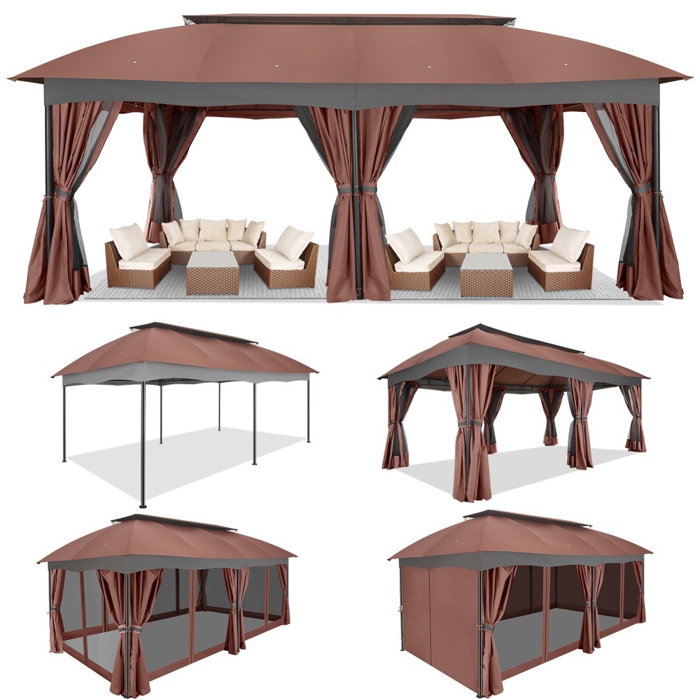 12x20ft Heavy Duty Gazebo with Privacy Curtains Outdoor Waterproof Party Canopy