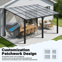 10×14 FT Wall-Mounted Gazebo, Splicable Pergola, Aluminum Frame for Patio, Gray
