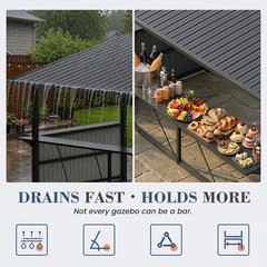 10 x 12 ft Metal Lean-to Hardtop Grill Gazebo with 3 Side Storage Shelves