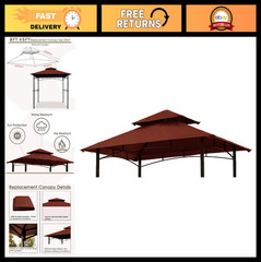 Outdoor Grill Gazebo Replacement Canopy Roof – 5×8 BBQ Tent Cover, Double Tiered