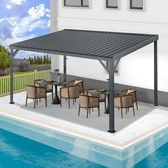 Domi 10x14FT Lean to Gazebo, Wall Mounted Gazebo w/Sloping Roof,Drainage System