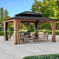 Outdoor Gazebo 13&prime; x 15&prime; Cedar Framed with Curtains and Double Galvanize Roof