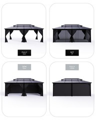 Hardtop Gazebo 12×20 Outdoor Permanent Aluminum Frame Polycarbonate Roof Netting