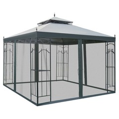 Gazebo 10&prime; x 10&prime; Steel Outdoor Garden Gazebo with Mesh Curtains – Grey