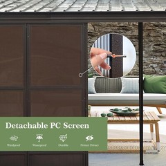 Domi 12x20FT Wall-Mounted Sunroom Gazebo, Steel Roof, Moveable PC Screen, Patio
