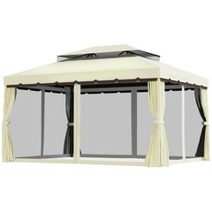 10x13ft Gazebo Canopy Garden Shelter Double Tier Roof Shelter Aluminum w/Netting