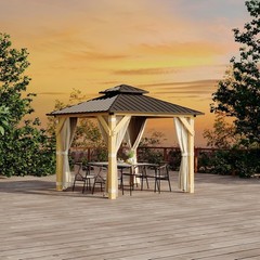 10×10 Ft Wood Gazebo, Upgrade Spruce Frame and Double Galvanized Steel Roof