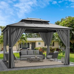10 x 12 ft Hardtop Gazebo, Aluminum Frame,Double Polycarbonate Roof with Netting