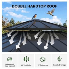 10&rsquo;x10&rsquo;Outdoor Hardtop Wood Gazebo with Cedar Frame&Galvanized Steel Double Roof