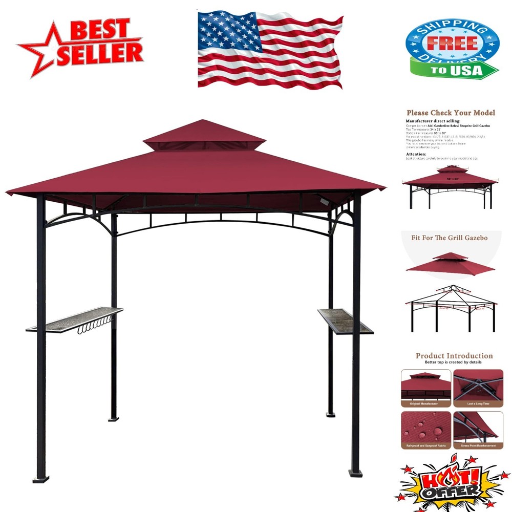 Durable Water-Repellent Gas BBQ Canopy Top – Burgundy for Shoprite Gazebo Models