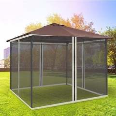 Gazebo Mesh Curtain Kit 9.8×9.8ft Size 6.8ft Height Polyester Fabric with Rings