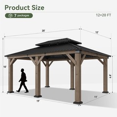 10x 10&prime; /12x20FT Wood Gazebo Hardtop Patio Permanent Wooden Pavilion Double Roof